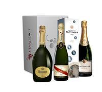 VINADDICT Caja de champán Prestige 4-3 botellas - R de Ruinart, Taittinger, Mumm Cordon Rouge. Blanco 750 mililitros