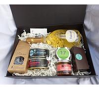 VINADDICT Caja Gourmet - Champagne Ruinart Blanc de Blancs 75cl, Tapas, Té y chocolates artesanales, desmenuzada de salmón salvaje, curry verde…