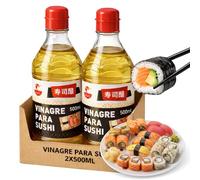 Vinagre de arroz para sushi Suzuka, ofrece un equilibrio de acidez, dulzura y salinidad, condimento esencial para realzar el sabor y la textura del arroz, Contiene 2 botes de 500 ml