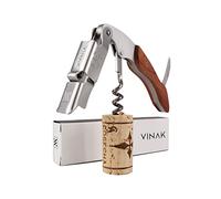 VINAK Sacacorchos camarero profesional XPERT en acero inoxidable y madera con doble apoyo articulado + abrebotellas + navaja cortacápsulas y espiral profesional