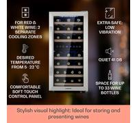 Vinamour 33 Duo nevera de vino 2 zonas 89 L / 33 botellas 5-18°C táctil Klarstein