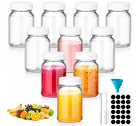 VINATO 10 Unidades 60ml Botella Cristal Pequeña, Mini Botellas con Tapa Hermética para Alimentos, Incluye Accesorios (Etiquetas, Frasco, Cepillo), Botes Cristal para Fruta, Leche, Mermelada (Blanca)