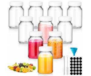 VINATO 10 Unidades 60ml Botella Cristal Pequeña, Mini Botellas con Tapa Hermética para Alimentos, Incluye Accesorios (Etiquetas, Frasco, Cepillo), Botes Cristal para Fruta, Leche, Mermelada (Blanca)