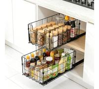 VINATO 2 Piezas Cajones Extraibles para Cocina,Organizador de Armario, Cesta Deslizante para Cocina y Baño, Organizador de Armario con Riel - Sin Taladrar, 35x21.5x16 CM