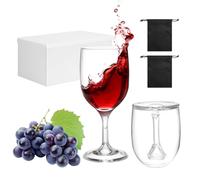VINATO 2 Piezas Copas de Vino Plástico Llevar, 200ml Plegables Copas Vino Plastico para Camping, con Caja de Almacenamiento y 2 BolsasImpermeables, Reutilizables, Transparentes, para Viajes Camping