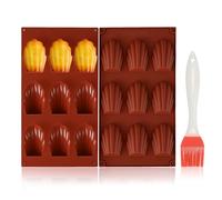 VINATO 2 Piezas Molde de Silicona para Magdalenas con Brocha - 9 Cavidades Antiadherente para Hornear, Chocolate, Pudín - Aptos para Lavavajillas, Horno y Microondas,Rojo