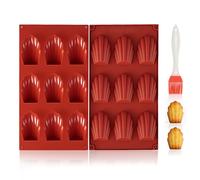 VINATO 2 Piezas Moldes de Silicona para Magdalenas con Brocha, 9 Cavidades Antiadherentes, Sin BPA, Moldes en Forma de Concha para Pasteles, Ideales para Chocolate, Galletas y Budine