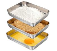 VINATO 3 Piezas de Bandejas Acero Inoxidable,Inoxidable Cuencos para Empanizar,Juego de Bandejas para Empanar para Cocina para Colocar Carnes, Croquetas,25.5x20x4.5cm