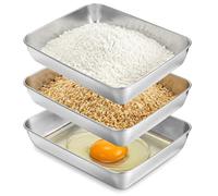 VINATO 3 Piezas de Bandejas Acero Inoxidable,Inoxidable Cuencos para Empanizar,Juego de Bandejas para Empanar para Cocina para Colocar Carnes, Croquetas,30x25x6cm