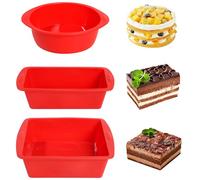VINATO 3 Piezas Moldes Silicona Reposteria, Antiadherente Molde Silicona Bizcocho Horno, Molde Rectangular Moldes Reposteria Redondo Para Hornear Pan, Pasteles, Rojo