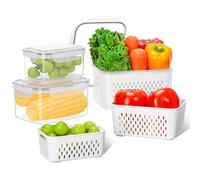 VINATO 3 Piezas Organizador Nevera con Tapa, (0.8+1.7+3.15L) Organizador Frigorifico, Envases de Plástico con Tapa para Alimentos, Fruta, Congelador, Microondas