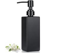 VINATO 350ml Dispensador Jabón de Vidrio, Dispensador Jabón Baño y Cocina, con Bomba, Bote para Gel y Champu Ducha, Diseño Moderno Minimalista para Encimeras(Negro)