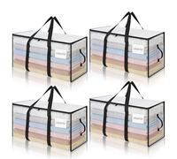 VINATO 4 Bolsas de Almacenamiento para Edredones, Grandes Bolsas de Mudanza Transparentes con Asas, Resistentes a la Humedad y al Polvo - Cajas de Plástico PE para Ropa, Hogar