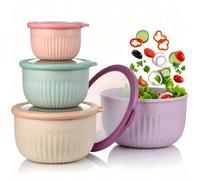 VINATO 4 Piezas Cuencos Plástico para Mezclar con Tapas (0.5L/1L/2L/3L) PP Sin BPA - Apto Microondas, Lavavajillas y Nevera | Bowls Cocina