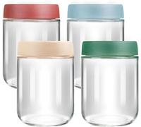 VINATO 4 Piezas Tarros de Cristal con Tapa 350ml, Tarros Cristal Herméticos, Botes con Tapa, Overnight Oats Jar, Frascos Alimentación