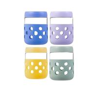 VINATO 4 Piezas Tarros de Cristal con Tapa y Funda de Silicona,500ml Tarros de Cristal con Tapa Hermética,Tarros de Avena Nocturna Reutilizables para Overnight Oats Yogur Mermelada Gachas Cereales