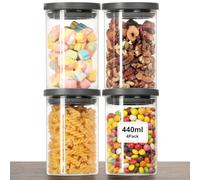 VINATO 4 Tarros de Cristal con Tapa - Botes Cocina Almacenaje Herméticos, Set de Tarros Cristal para Frutos Secos y Especias, 440ml, Sin BPA