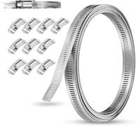 VINATO 5M Abrazaderas de Manguera Acero Inoxidable 304 Ajustables, Abrazaderas Metálicas para Tubos con 10 Sujetadores, Correa Metal Perforada para Tuberías de Piscina, Jardín, Automóvil, Industria