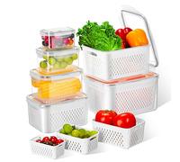 VINATO 6 Piezas Organizador Nevera con Tapa, (0.38+0.8+1.7+3.15+4.15+6.2L) Organizador Frigorifico, Envases de Plástico con Tapa para Alimentos, Fruta, Congelador, Microondas