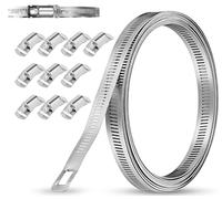 VINATO 6M Abrazaderas Metálicas para Tubos, Ajustables Abrazaderas de Manguera Acero Inoxidable 304 + 10 Sujetadores, Correa Metal Perforada para Tuberías de Piscina, Jardín, Automóvil, Industria