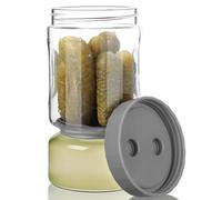 VINATO 930ml Bote para Aceitunas con Escurridor, Cristal Recipiente Encurtidos, Tarro Aceitunas Hermético Capovolteable, Sin BPA, Apto Lavavajillas, Tarro de Cristal para Pepinos Olivas Kimchi(Gris)