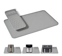 VINATO Alfombrilla Resistente al Calor para Freidora de Aire, 65x40cm Alfombrilla Ignífuga de Silicona, Base Ignífuga Antideslizante, Protección Encimera Cocina para Freidora de Aire Cafeteras(Gris)