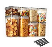 VINATO Botes Cocina Almacenaje, Juego de 8 Recipientes Herméticos para Alimentos Para Frigorífico o Armario para Almacenar Cereales, Harina, Azúcar, Pasta Juego de Etiquetas