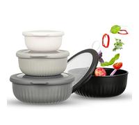 VINATO Bowl 4 Piezas (0.4L/0.78L/1.4L/2.2L) TPE+PP Sin BPA - Apto Microondas, Lavavajillas y Nevera | Bowls Cocina | Ensaladera Grande Con Tapa, Negro