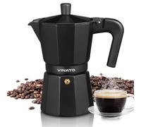 VINATO Cafetera Italiana, Cafetera Italiana de Aluminio para Cocina, Cafetera de Camping, Cafetera Italiana 6 Tazas, con Válvula de Seguridad, No apto para placas de inducción, Negra