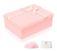 VINATO Caja Regalo Plegable, 25x18x8.5cm, Cajas de Regalo con Tapa, Cinta, Tarjeta de Felicitación y Rafia, para Cumpleaños, Bodas, Aniversarios, Navidad, Rosa