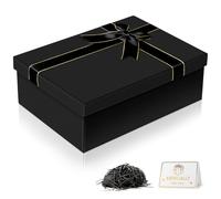 VINATO Caja Regalo Plegable, 25x18x8.5cm, Cajas de Regalo con Tapa, Cinta, Tarjeta de Felicitación y Rafia, para Cumpleaños, Bodas, Aniversarios, Navidad, Negro