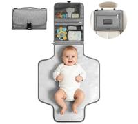 VINATO Cambiador Bebé Portátil, Cambiador Bebe Plegablee con Bolsillo Toallitas Húmedas, 70 x 56 cm, con 5 Bolsillos, Diseño Desmontable, Impermeable y Lavable para Viajes (Gris)