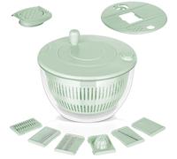 VINATO Centrifugadora Lechuga 4,5L, Mandolina de Cocina Multiusos, Escurridor Verduras para Lavar, Centrifugar y Cortar. Ensaladera con 5 Cuchillas + 1 Accesorio para Zumos.