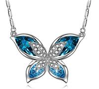 VINATO Collar Mariposa de Cristal Azul para Mujer - Hipoalergénico, Sin Níquel y con Caja de Regalo