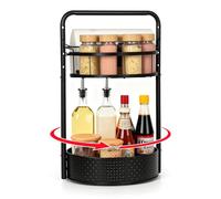 VINATO Especiero Giratorio 360°, 2 Niveles Organizador Especias Cocina con Porta Toallas, Estable Organizador de Bandeja Giratoria en Acero al Carbono, 25cm, para Cocina Cosméticos Baño Oficina