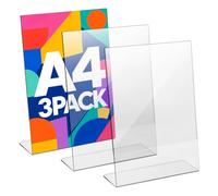 VINATO Expositor Metacrilato Transparente A4, Soporte para Carteles de Acrílico Inclinado, Soporte Sobremesa para Carteles A4, Porta Menú, Porta Precios, 3 unidades, 30 x 21 cm