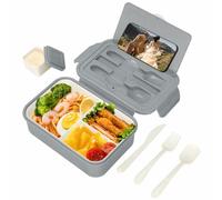 VINATO Fiambrera Bento 1400ml con Compartimentos - Envase Plástico Hermético para Comida Trabajo, Lonchera Lunch Box Colegio Niños Adultos, Gris