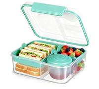 VINATO Fiambrera Bento Box, Lunch Box con Compartimentos, Taper para Comida de Trabajo, en Verde Azulado, 1.65L