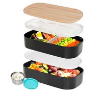 VINATO Fiambrera Comida Trabajo 1400ml con 2 Niveles - Loncheras de Trabajo con Compartimentos - Lunch Box con Cubiertos y BPA Free - Fiambrera Doble Capa para Oficina/Escuela