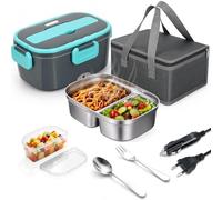 VINATO Fiambrera Eléctrica 1.5 L, Calentador de Comida Portátil 60W, Fiambrera Eléctrico,Taper Electrico para Coche/Camión/Oficina - Con Cubiertos y Bolsa Térmica