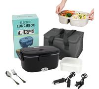 VINATO Fiambrera Electrica 1.5 L, Calentador De Comida Portatil 60W,Taper Electrico,Fiambrera Termica Para Coche,Camión,Oficina,Con Tenedor/Cuchara Y Bolsa Térmica