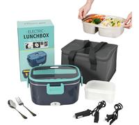 VINATO Fiambrera Electrica 1.5 L, Calentador De Comida Portatil 60W,Taper Electrico,Fiambrera Termica Para Coche,Camión,Oficina,Con Tenedor/Cuchara Y Bolsa Térmica