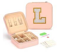 VINATO Joyero de Viaje Personalizable, Organizador de Joyas con Letras de Diamante DIY, Caja para Joyas de Cuero PU Rosa Palido
