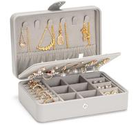 VINATO Joyeros Mujer Organizador, Caja de Regalo Elegante, Joyero para Collares, Pendientes y Anillos 16,5x12x5,7cm,Gris