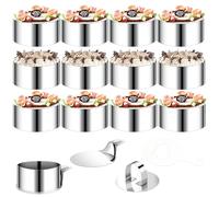 VINATO Juego de 12 Aros para Postres de Acero Inoxidable con 2 Tapas y 4 Fondos - 16 Plantillas Decorativas - Ø 8 cm Moldes Redondos para Mousse, Galletas, Donuts y Tartas