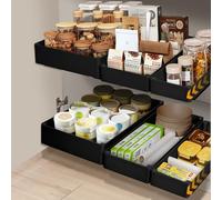 VINATO Juego de 3 Cajones Extraíbles para Cocina, Cajon Telescopico Cocina (27x40x7cm, 18x40x7cm, 13x40x7cm), Instalación Fácil (Adhesivo o tornillos) Despensa y Baño-Negro