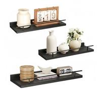 VINATO Juego de 3 Estantería Pared Madera 40x15x4.5CM para Cocina Salón Oficina y Dormitorio, Estantería de Pared, Negro