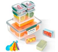 VINATO Juego de 9 Recipientes Herméticos para Alimentos, Apto para Congelador, Apto para microondas, Apilables, con 5 Cucharas, Sin BPA