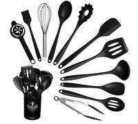 VINATO Juego de Utensilios de Cocina 12 Piezas de Silicona Alimentaria, Utensilios de Cocina sin BPA | Apto Lavavajillas, Negro