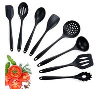 VINATO Juego de Utensilios de Cocina 8 Piezas de Silicona Alimentaria Resistentes al calor, Utensilios de Cocina Antiadherente sin BPA | Apto Lavavajillas, Negro